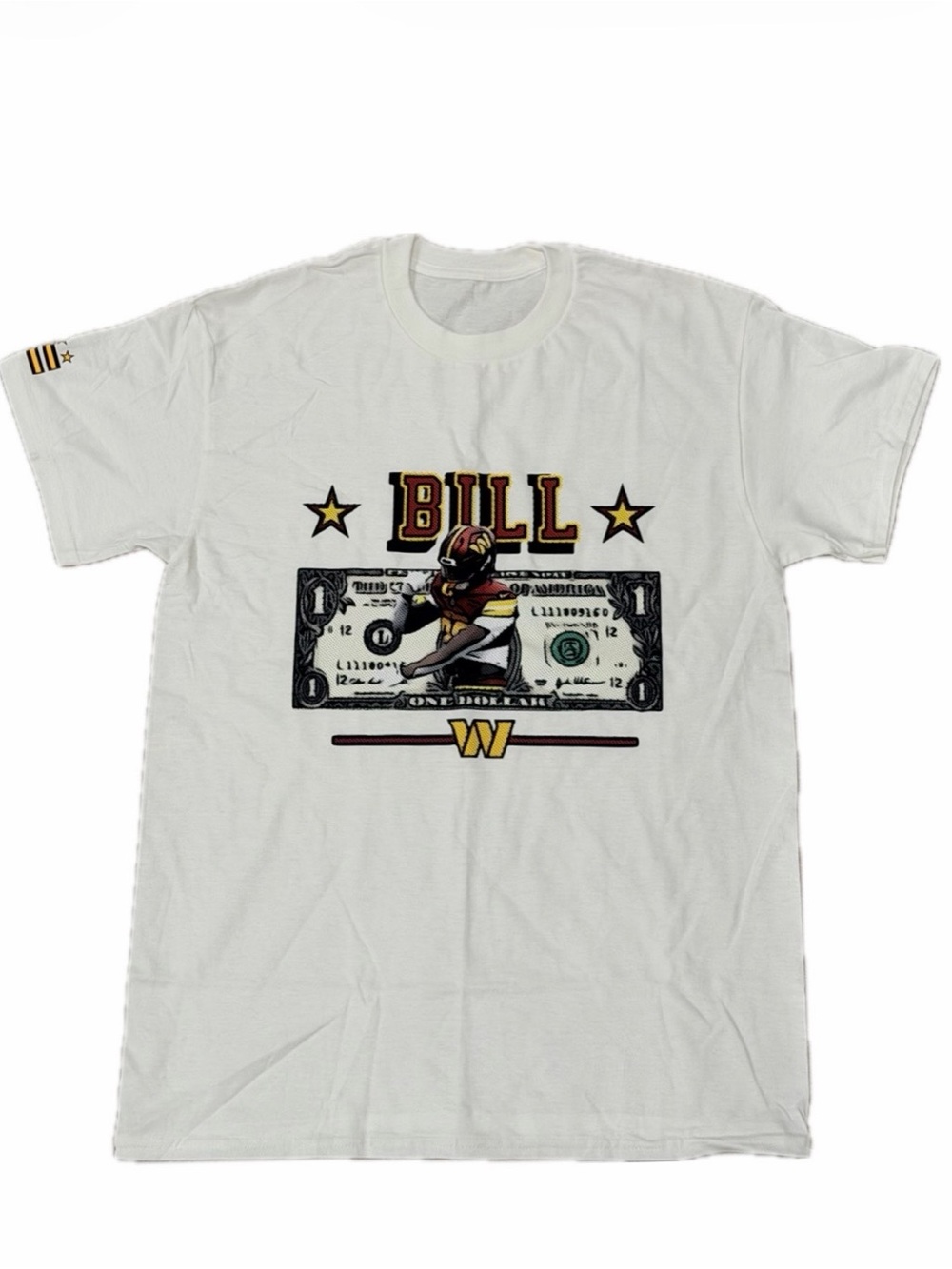 White Washington Commanders Custom Bill Croskey Merrit T‑Shirt “ Dollar Bill”